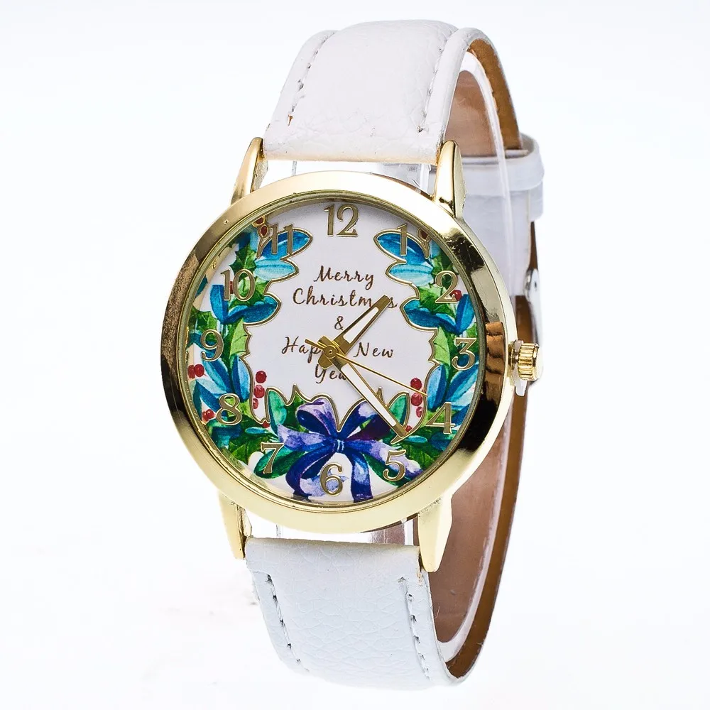 Aliexpress Buy Fashion Merry Christmas Watches Uni for Women men Top Brand Luxury PU Leather Gold Watch Nice Relogio Masculino De Luxo from