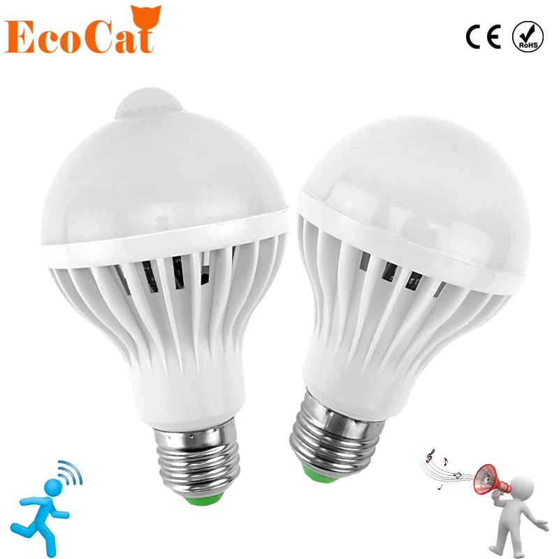 PIR LEVOU Sensor De Movimento Lâmpada de 5 w 220 v Lâmpada Led 7 w 9 w 12 w Smart Auto PIR Led Infravermelho Corpo de Som + Luz Sensor De Movimento E27 luz