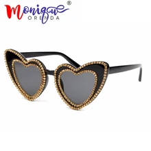 Солнцезащитные очки для женщин, фирменный дизайн, модные солнцезащитные очки для мужчин, роскошные стразы, Ретро стиль, любовь, сердце, форма, летние очки, оттенки