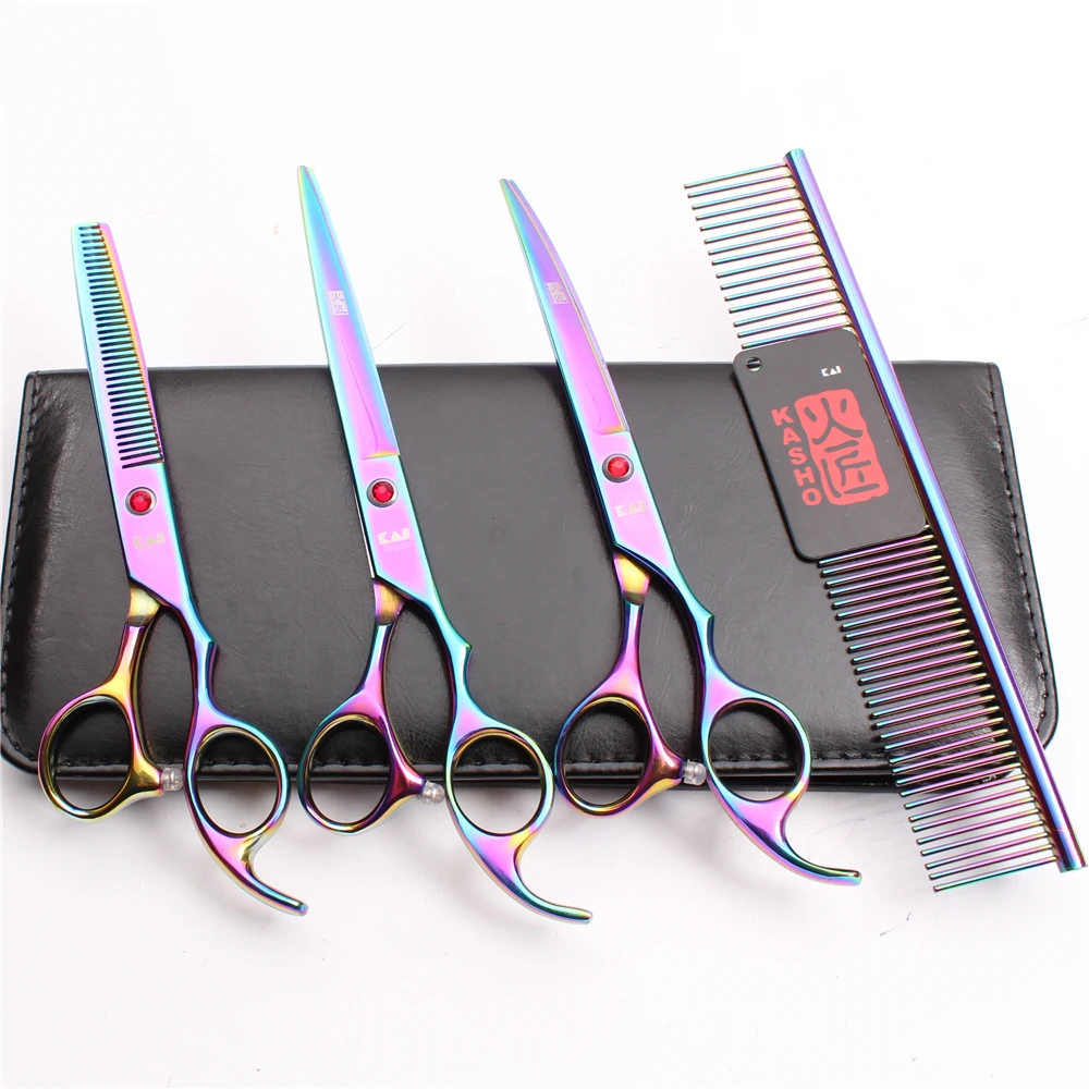 

20Sets H3003 Suit 7" Kasho 440C Comb+Cutting+Thinning Scissors+Down Curved Shears Grooming Tools Professional Pets Hair Scissors