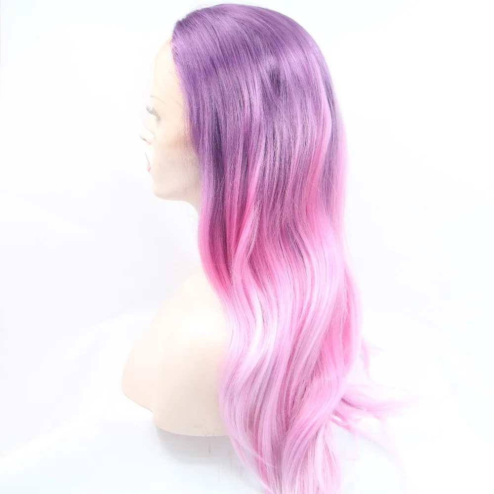 Marquesha розового и фиолетового цветов синтетический Синтетические волосы на кружеве парики длинные волнистые Синтетические волосы на кружеве эффектом деграде(переход от темного к розовый парик для Для женщин