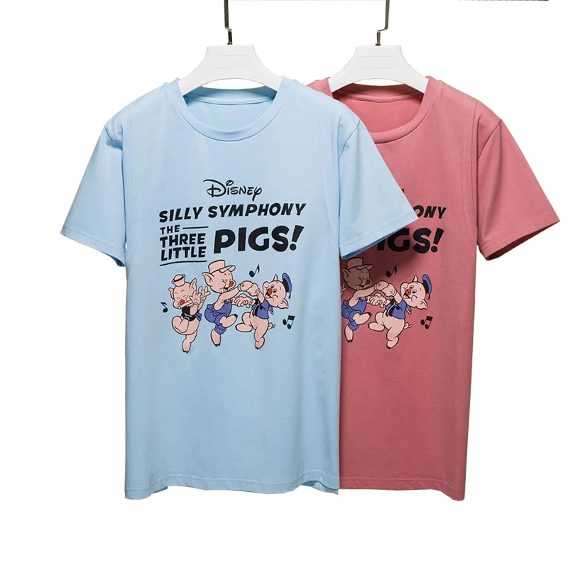 

Cartoon Pig Pattern Print Nursing T shirt Pink Red Short Sleeve Regular Length Summer Maternity Clothing Top