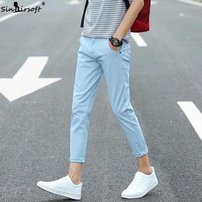 

SINAIRSOFT Spring Summer 2019 Fashion Slim Pencil Pants Casual Long Haren Trousers Male Cotton Solid Color Pantalon Hombre 27-36