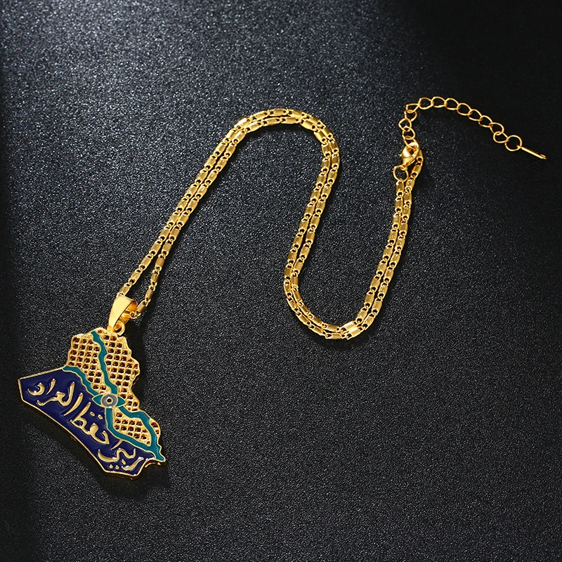 SONYA Ирак карта кулон Цепочки и ожерелья s для Для женщин Для мужчин мусульманских Ирака украшений ожерелье Аллаха синий глаз золотой Цвет Ислам Bijoux Femme