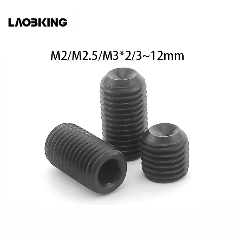 

100pcs M2 M2.5 M3 DIN916 Black Carbon Steel Metric Thread Grub Headless Screws Inner Hexagon Socket Set 2017 hot sale
