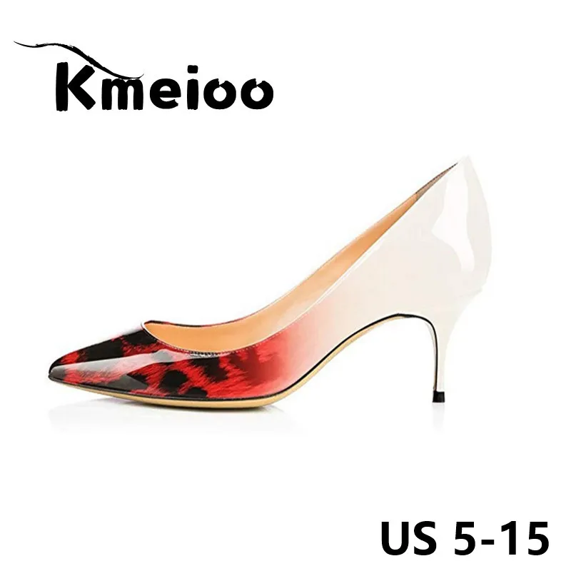 

Kmeioo Brand US Size 5-15 Leopard Women Pumps 2018 Spring Pointed Toe Patent 6.5 CM Stilettos Kitten Heels Bride Wedding Shoes