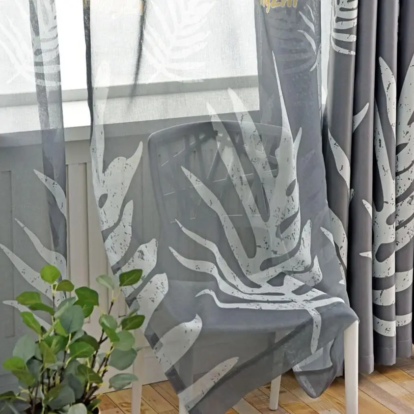 Nordic Стиль Шторы листья дизайн для Гостиная серые плотные Шторы окна Спальня портьеры, гардины ткани X532#30