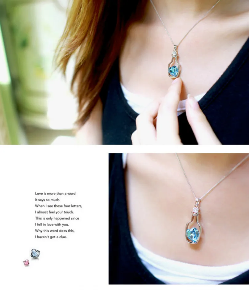 Корейская мода Персиковое женское ожерелье в форме сердца Love Drift Bottle цепочка до