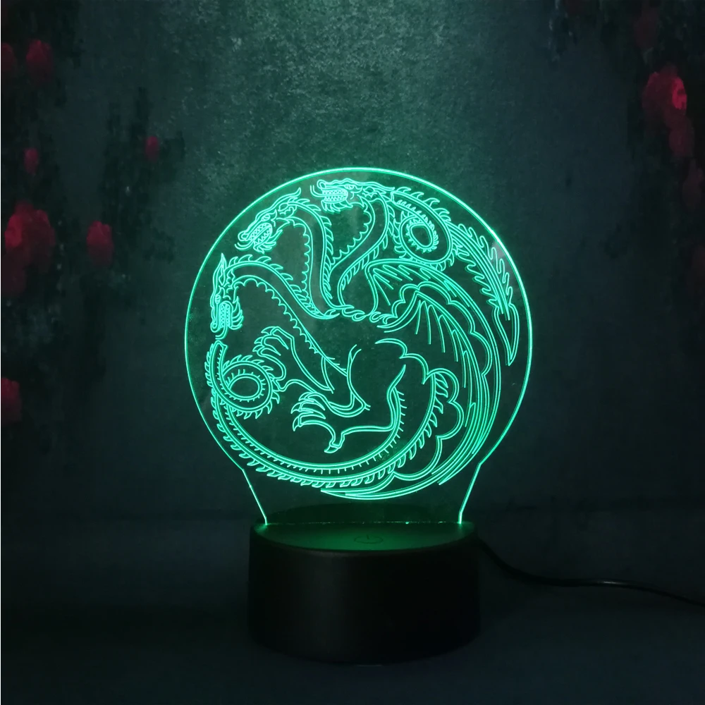 Игра престолов Дом Таргариен знак огня и крови LED многоцветный ночник 3D лампа