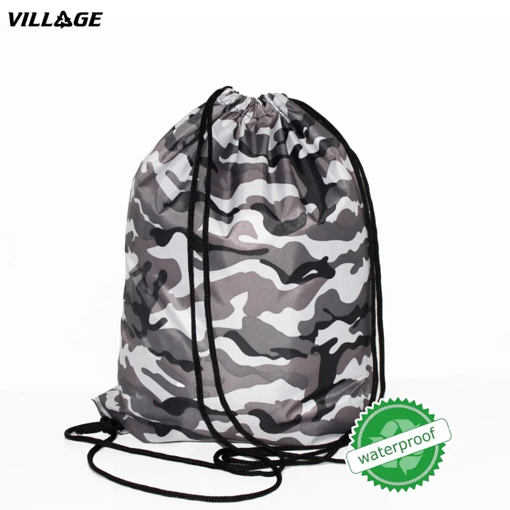VILLGE SchoolBag Camo Drawstring Backpack For Teenage Men Waterproof Drawstring Bag Packing Cubes Large Capacity Mochila