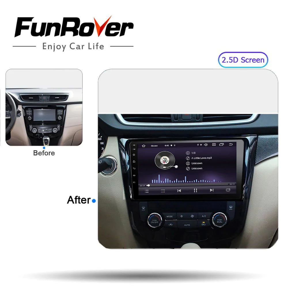 Cheap Funrover 2.5D+IPS 2 din android9.0 Car Multimedia player dvd for Nissan X-Trail Qashqai 2014-2017 radio stereo gps navigation bt 2