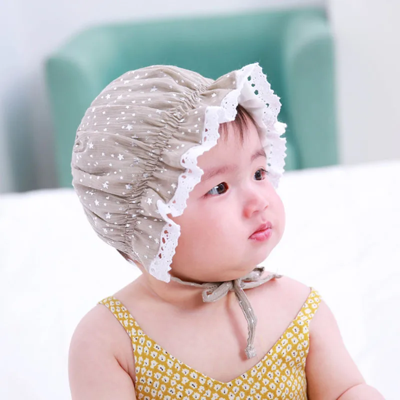 Кружевная милая детская шляпа для новорожденных; хлопковая детская шапка для маленьких девочек; шапочка принцессы для малышей; летняя шляпа для девочек; подарок - Цвет: style2 grey