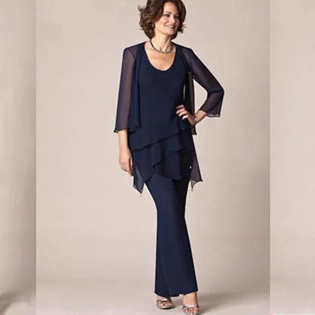 New Simple Mother Of The Bride Pant Suits Chiffon With