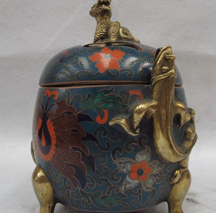 China Folk old Bronze Copper Two Dragon kylin Brave troops incense burner Censer