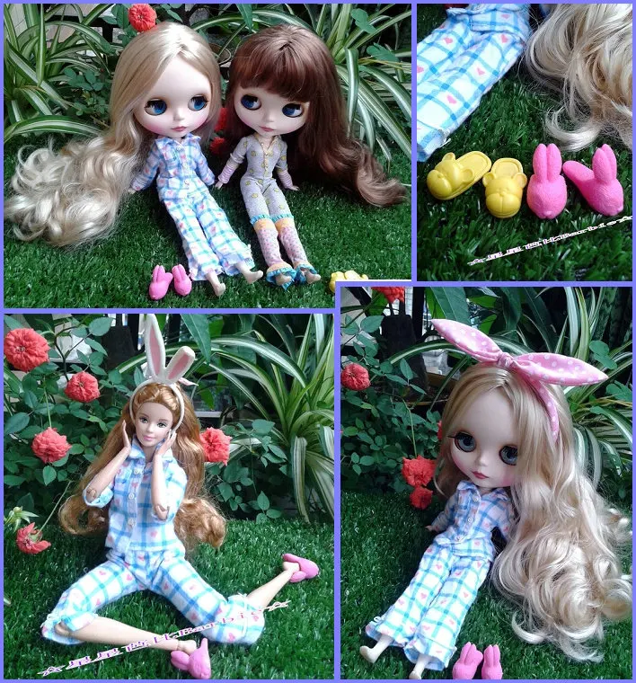 1 комплект; пижама с длинными рукавами; одежда для сна для куклы Blyth; блузка для спальни; комплект со штанами; Ночная одежда для Барби