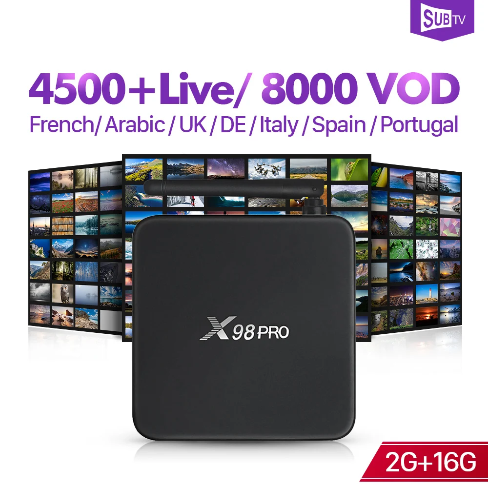 

Smart 4K X98 PRO TV Box Android 6.0 2G 16G Amlogic S912 SUBTV IPTV Subscription 10000 VOD IPTV Europe French Arabic IPTV Box