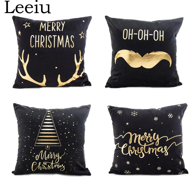 Leeiu 45*45cm Gold Printed Snowflake Star Merry Christmas Pillow Case New Year Home Decorations Black Cushion Party Supply | Дом и сад