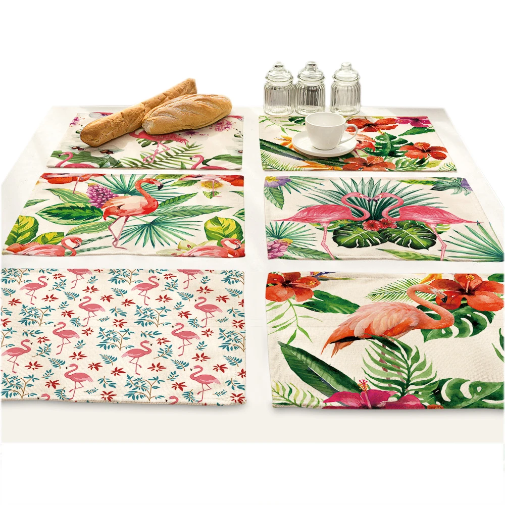 Green Plant Flower Flamingo Bird Table Coasters Tropic Style Banana