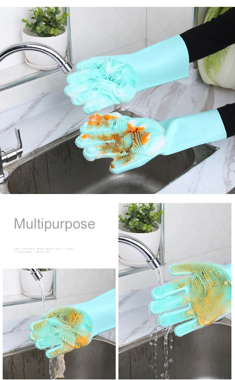 Кухонные силиконовые чистящие перчатки, волшебные силиконовые перчатки для мытья посуды, легкие бытовые силиконовые резиновые чистящие перчатки