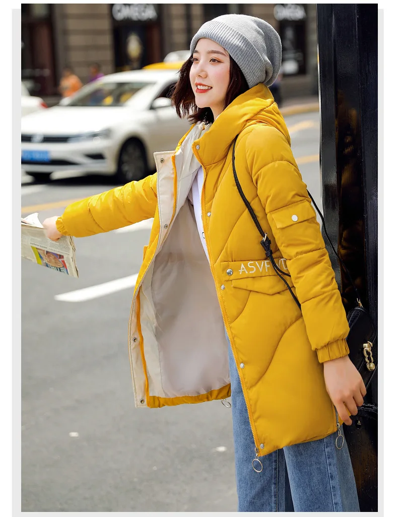 Зимняя куртка-парка 2019, Женская Корейская куртка с хлопковой подкладкой, дикая цветная куртка с капюшоном, пальто, женское плотное пуховое