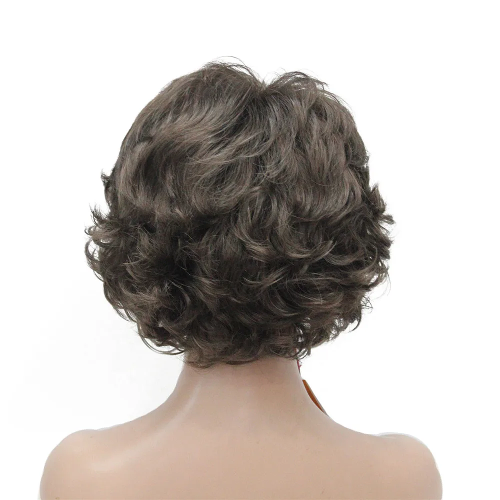 E-7125 #8 New Wavy Curly wig Medium Brown cloor 8# Short Synthetic Hair Full Women's wigs (4)