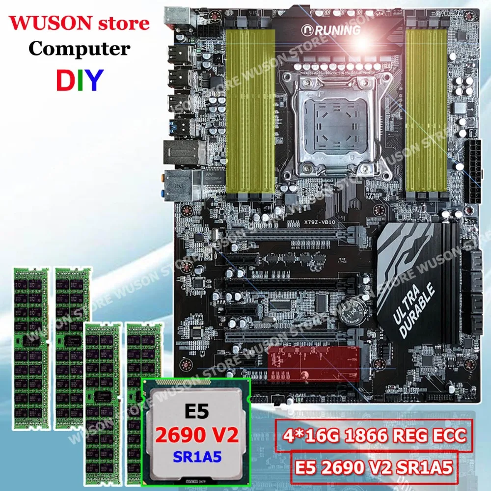 

New arrival Runing ATX X79 super motherboard processor Intel Xeon E5 2690 V2 3.0GHz SR1A5 memory 64G(4*16G) 1866MHz REG ECC