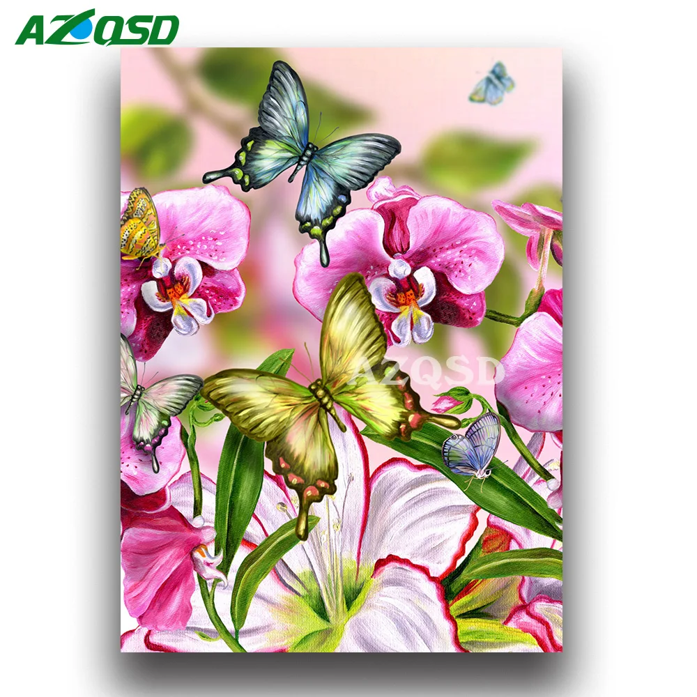 

AZQSD 5D DIY Diamond Mosaic Butterfly Square Drill Diamond Embroidery Flowers Picture of Rhinestone Handmade Hobby Paste Paintig