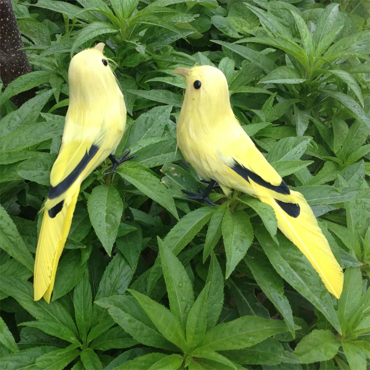 

20cm artifical bird yellow&black feathers bird,2 pieces birds polyethylene&furs handicraft garden decoration toy gift a1952