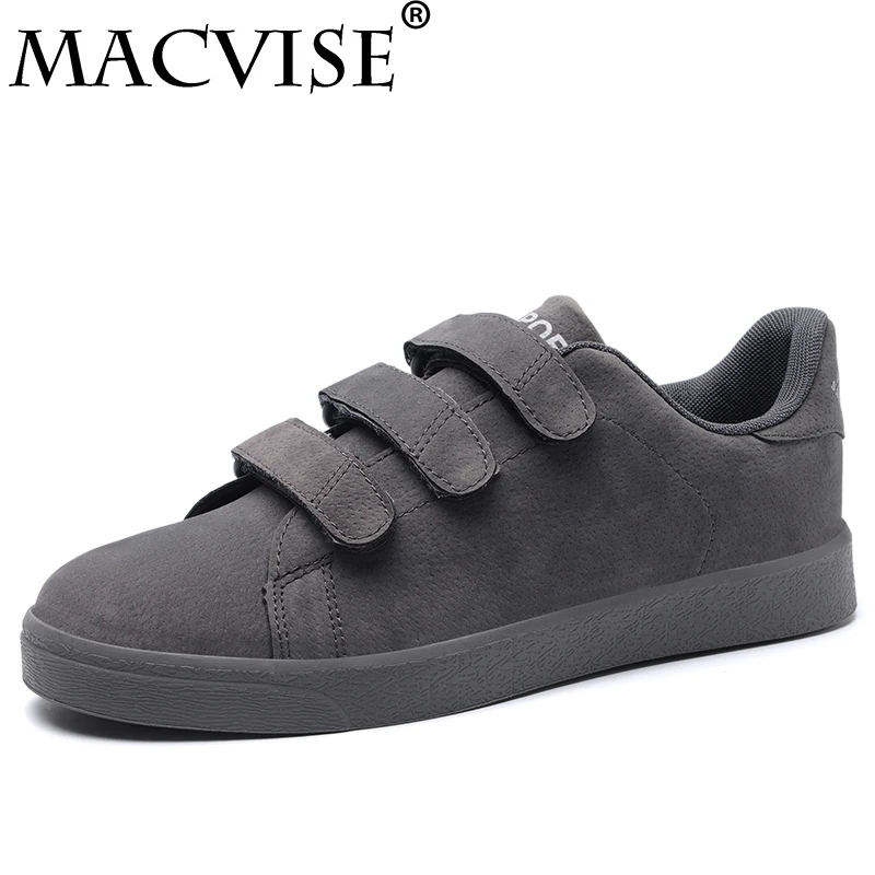 

Men Solid Flats Vulcanize Shoes Casual Hook & Loop Genuine Leather Board Shoes Outdoor Walking Zapatos Tenis Sneakers for Men