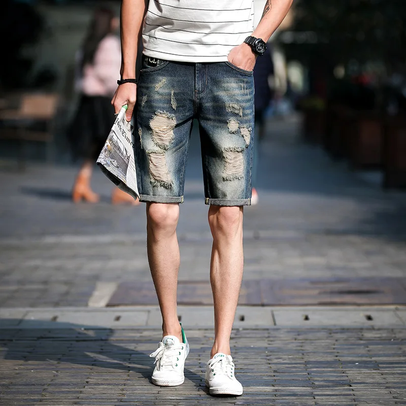 Г. мужские джинсы короткие летние мужские джинсовые шорты тонкий прямой отверстие повседневные тонкие корейские мужские молодежные Шорты