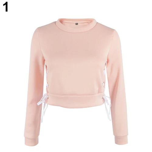 Women Sexy Short Top Long Sleeve Pure Color Pullover Slim Blouse Hoodie Sweather