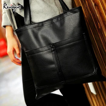 

Ruique Women Fashion Large Capacity Tote Bag Girls Simple Casual Candy Color Shoulder Bag Female Soft PU Leather Messenger Bags