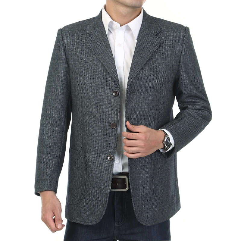

WAEOLSA Men Gray Blazers Small Plaid Suit Jackets Man Spring Autumn Outfits Male Blend Blazer Elegant Business Casual Suit Coat