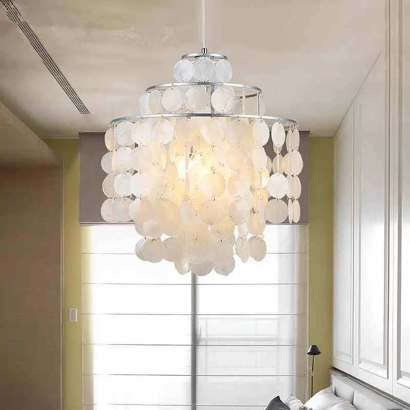Modern Pendant Lamp Lighting With Natural Round Capiz Shells White