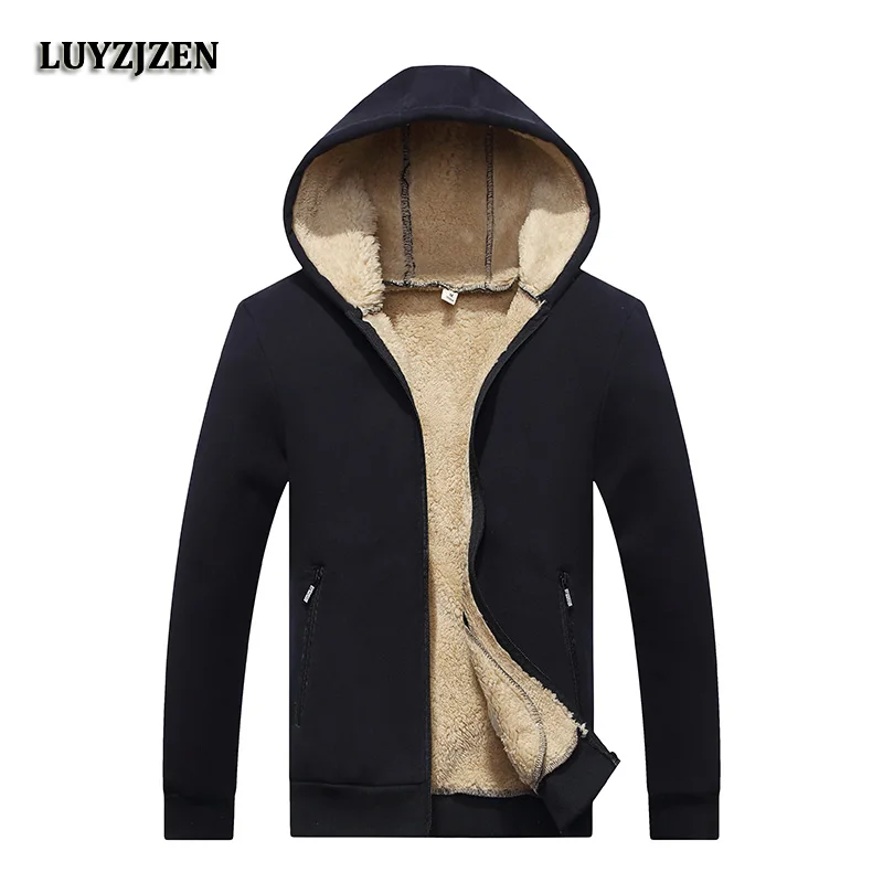 

New Arrival Winter Thickening Hoodies Men Casual Jacket Fur Lining Solid Warm Cloth Zipper Coats Sweatshirts Cashmere Parkas 624