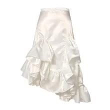 Женская Высокая мода дизайн тонкие асимметричные юбки с оборкой весна лето элегантные атласные бедра юбка высокая талия юбка-годе