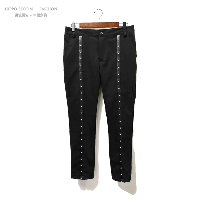 Men's Fashion Black Rivet Pencil Pants Men Hip Hop Jogger Pants Male Summer Trousers Tide Man Casual Sweatpants