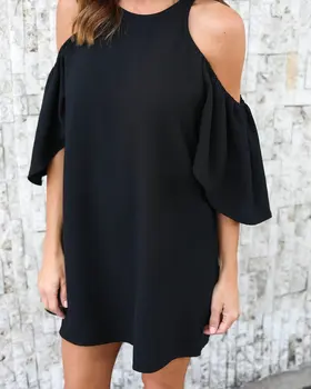 

Europe and the United States women's summer 2020 pure color dew shoulder strap dress 6171