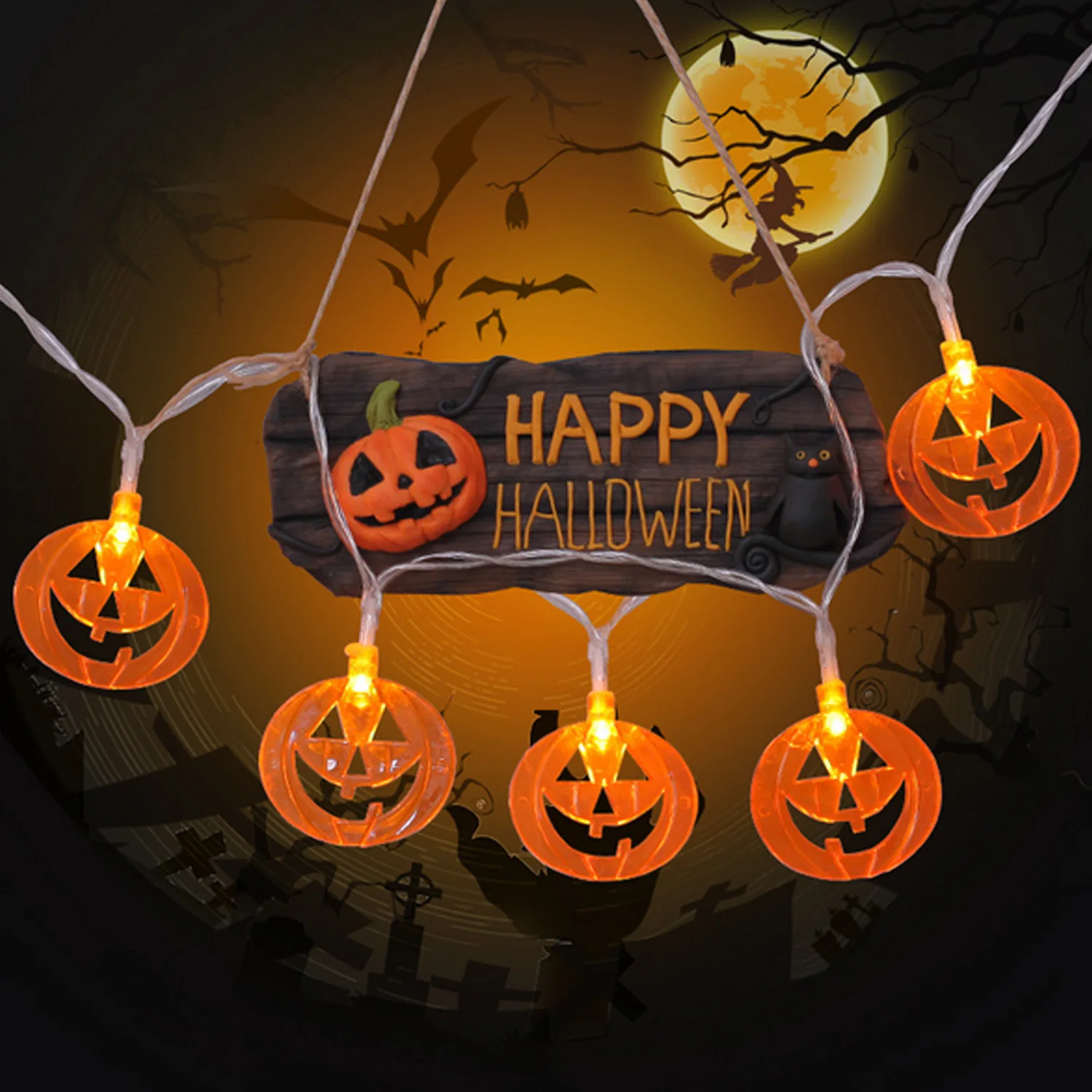 

Behogar 2m Battery Operated 3D LED Pumpkin String Lights Lantern Lamp with 20pcs Lights for Halloween Party Decoration Props