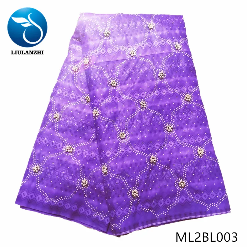 

LIULANZHI African wax fabrics purple batik fabric 100%Cotton New design wax fabric with beads/stones 6yards ML2BL001-ML2BL008
