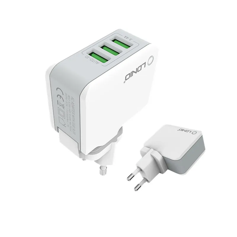 Дорожное зарядное устройство LDNIO с 3 портами USB адаптер со складным разъемом для