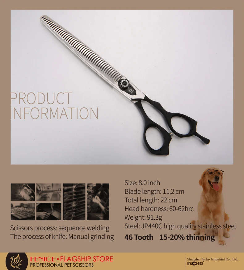 Fenice высокое качество Professional 8,0 дюймов pet Уход за лошадьми ножницы для товары собак резка тоньше ножницы с тонкой зуб