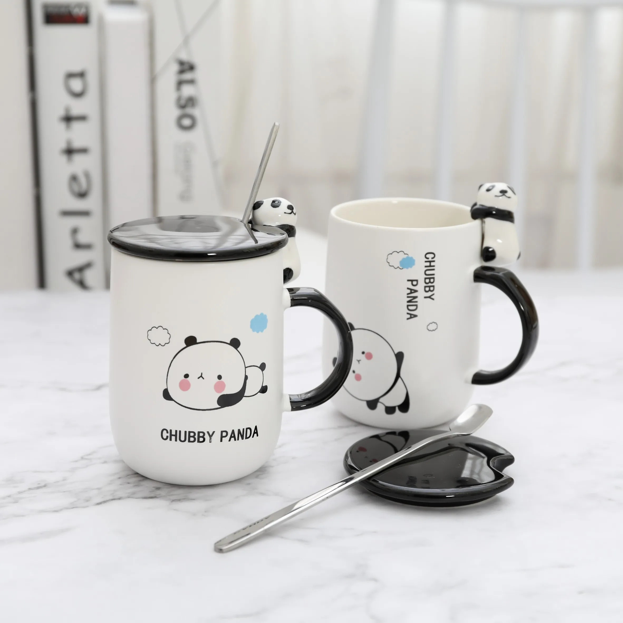 Домашний офис объемная кружка подарки творчество прекрасные любовники керамическая панда чайная чашка, кружка с крышкой рукоятка ложка завтрак кофейная чашка