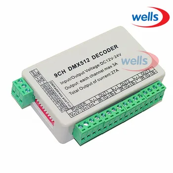 

DMX512 9CH RGB Controller, 3 group RGB output Easy DMX Decoder controller,Dimmer,Drive,DC12V-24V for LED RGB Strip Light