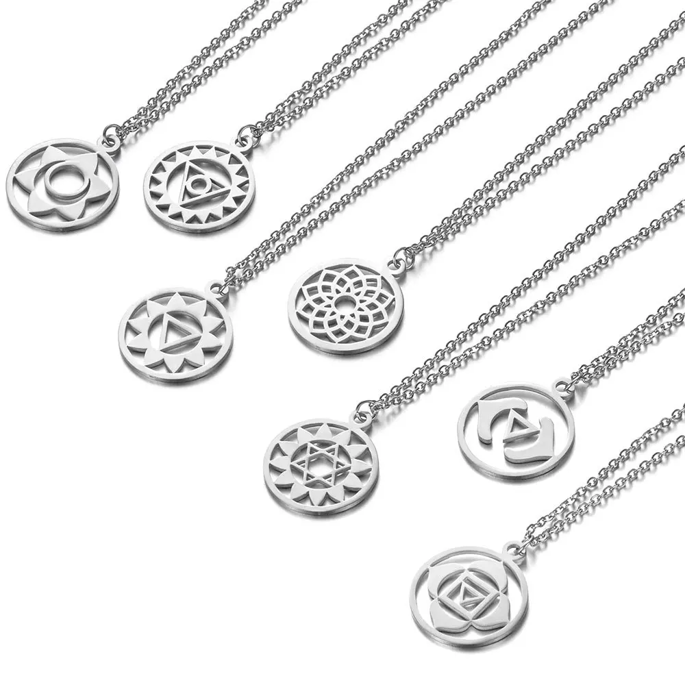 

Yoga Chakra Stainless Steel Charm Necklace OM Yoga Lotus Charm Stainless Steel Chain Bracelet