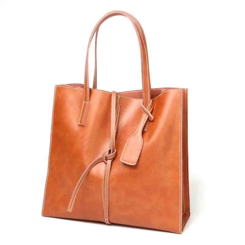 Women's Fashion Leather Bucket-type Handle Bags Simple, Utility Leather Lacks Style-Large-Size Bag