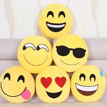 Cute Emoji Cusion Smile Emoticon Yellow Pillows Cushion Cartoon Expression Yellow Round Decorative Pillows Stuffed Plush Toy