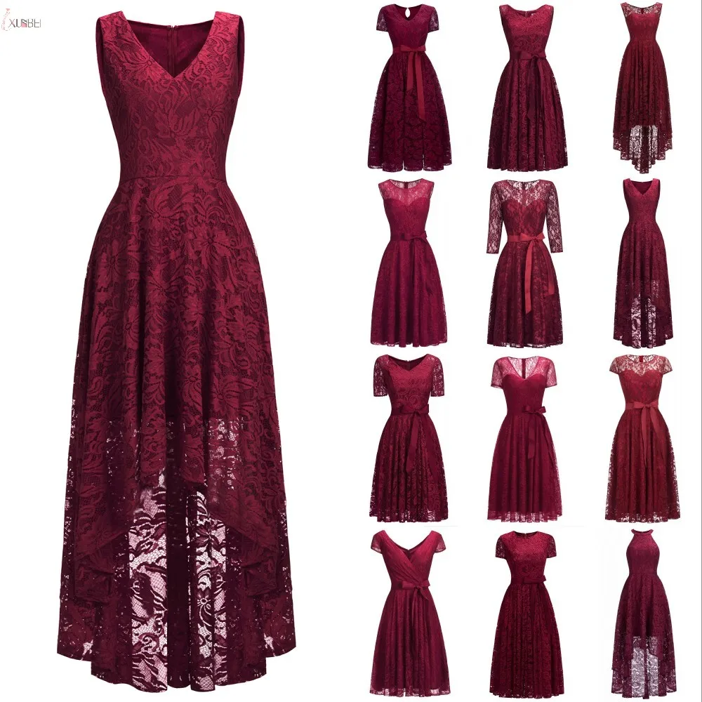 

2019 Burgundy Lace Short Evening Dress A line Evening Gown robe de soiree Stock 12 Styles