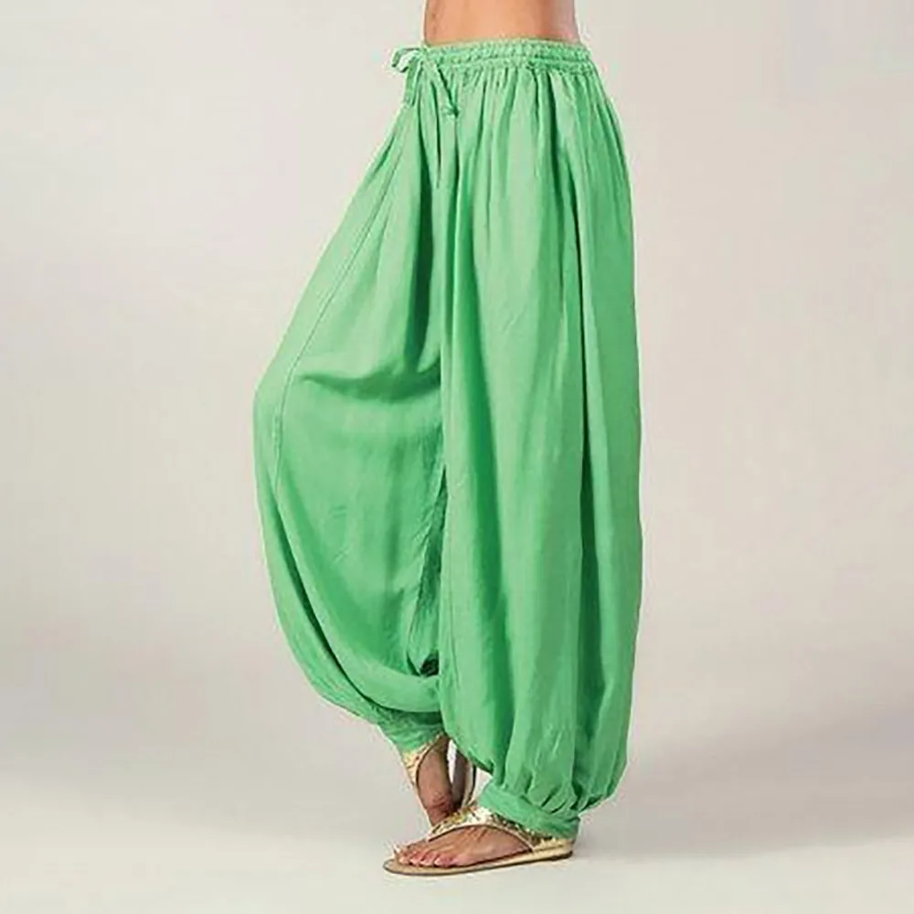 Свободные однотонные женские шаровары размера плюс, летние модные повседневные свободные шаровары из хлопка и льна, женские брюки#735