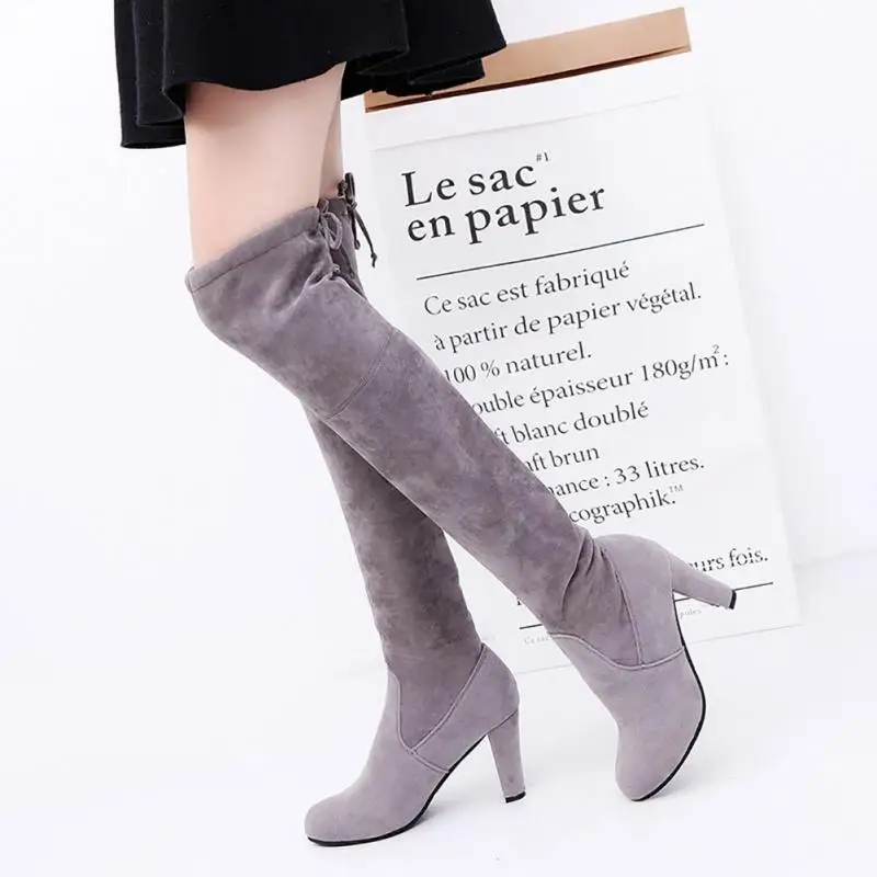 Fashion Over-the-knee Boots Women High Heel Boots Female Winter Shoes Woman Slim Knee-high Boots Women Winter Boots Plus Size 43